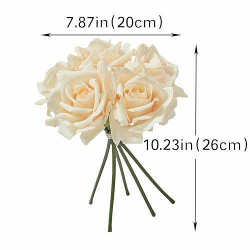 Artificial Roses-10-pcs Soft Touch Fake Flowers with Stems, Realistic Bridal Bouquet & Bulk Home Party Wedding Decor Roses - color: Pink Champagne 10pcs