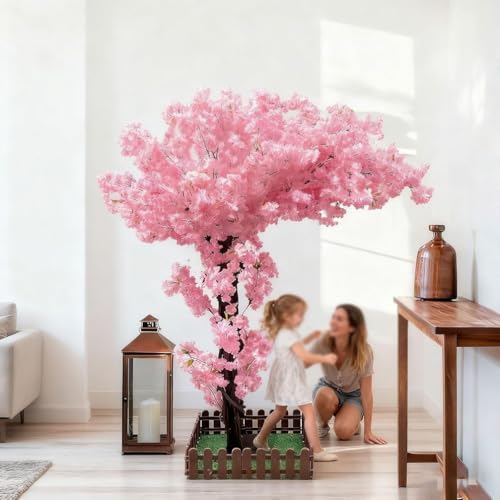 Artificial Cherry Blossom Tree Indoor Outdoors, Faux Cherry Blossom Tree ,Christmas Big Fake Cherry Trees for Living Room Wedding Party Office Shopping Hotel Restaurant Home Decor,Pink,1.2*1m/3.9*3.2 - color: Pink, size: 1.2*1m/3.9*3.2ft