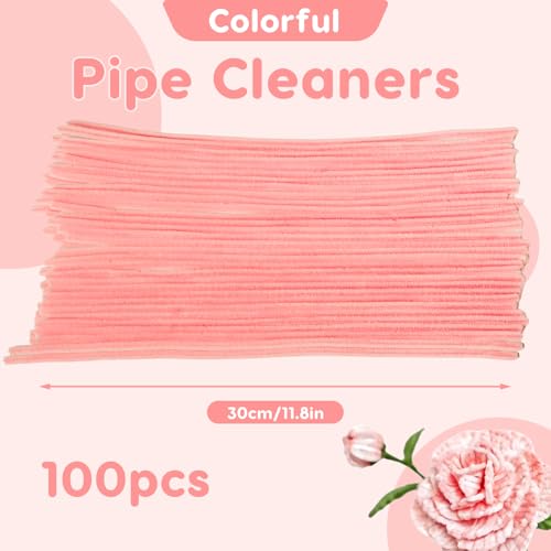 Taowave 100 Pcs Solid Color Pipe Cleaners, 12 Inch 6mm Single Color Chenille Stems, Fuzzy Flexible Craft Pipe Cleaners, Bulk Art DIY Supplies, Flower Making, Holiday Decor (Leather Powder) - color: Leather Powder