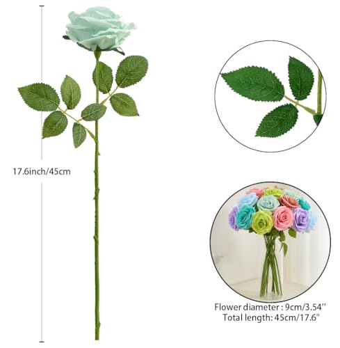 15pcs Fake Roses Artificial Silk Flowers Faux Rose Flower Long Stems Bouquet for Arrangement Wedding Centerpiece Party Home Kitchen Decor - color: 15pcs Sage Green