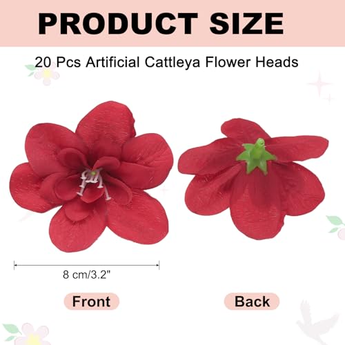 uxcell 20 Pcs Artificial Cattleya Flower Heads, Fake Cattleya Heads Bulk Artificial Flowers for DIY Wedding Bouquets Centerpieces Party Home Decorations, Red - color: Red
