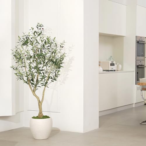 LYERSE Olive Tree 5ft - Olive Trees Artificial Indoor - Faux Olive Tree 5ft with Large Olive Branches and Lifelike Fruits - Fake Olive Tree for Modern Home Office House Living Room Decor - size: 5ft