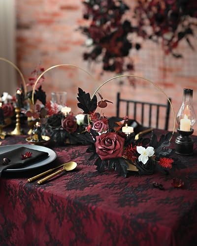 Ling's moment Fake Flowers Box, Faux Artificial Greenery Stems Foam Roses Peonies Silk Eucalyptus Leaves Fabic Flower for Centerpieces Bouquet Wedding Vase Decorations, Burgundy & Black, Deluxe Combo - color: Red-burgundy & Black, size: Deluxe