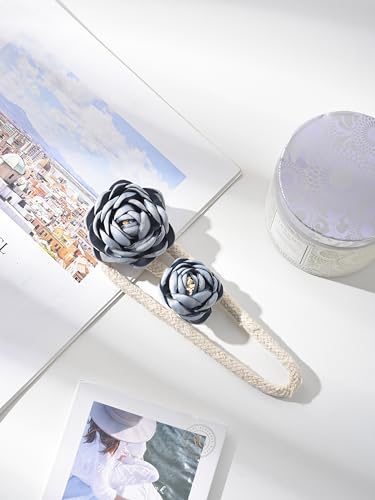 SUQ I OME 2 Pieces Handmade Artificial Rose Flower Curtain Holdbacks,Curtain Tiebacks Clips Creative Window Drape Twist Tie Backs European Style Curtain Holders Decorative Draperies Holdbacks (Blue) - color: Blue