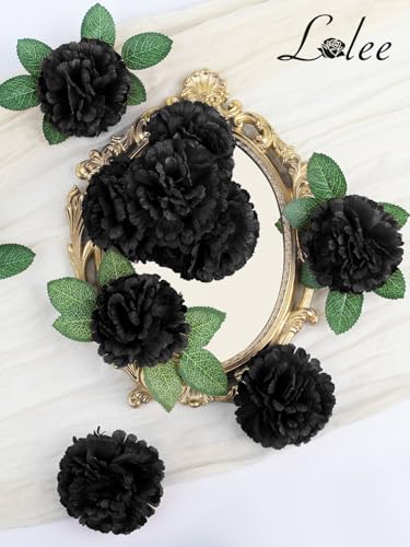 108pcs Carnation Head Flowers with Stem, Black Artificial Flowers Carnations, 3.5" Silk Carnation Fake Flower for Funeral Arrangements Wedding Bouquets Centerpieces Cemetery Wreaths Gothic Party Decor - color: Black