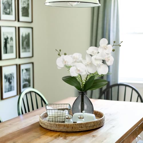 Oairse White Orchids Artificial Flowers, Faux Orchid in Glass Vase Real Touch Small Phalaenopsis Orchid Flowers Arrangements with Black Vase Orchids Centerpiece for Dining Room Table - color: White & Black