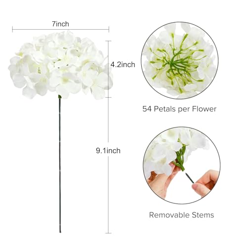 Auihiay 10PCS Hydrangea Artificial Flowers, Faux White Flowers for Wedding Centerpieces, DIY Bouquets, Bridal Shower, Floral Decor Home Decoration with Stems (VASE NOT Included) - color: Ivory