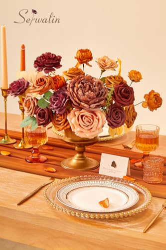 Serwalin Artificial Flowers Orange Marigold Fall Flowers Fake Wedding Cake Flowers for DIY Wedding Bouquets Bridal Shower Centerpieces Floral Arrangement Home Decor - color: A Chic Terracotta, size: 1 Box