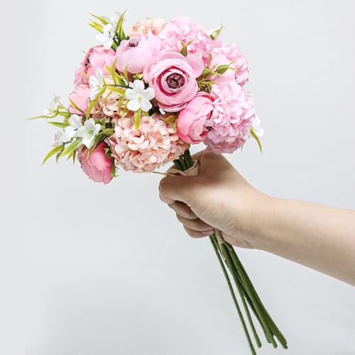 Zerzsy Pink Peonies Artificial Flowers, 10 Branch Burgundy Faux Peonies, Silk Flower Bouquet for Centerpiece Table Wedding Home Decor - color: Ped-10, size: 1 Bouquet