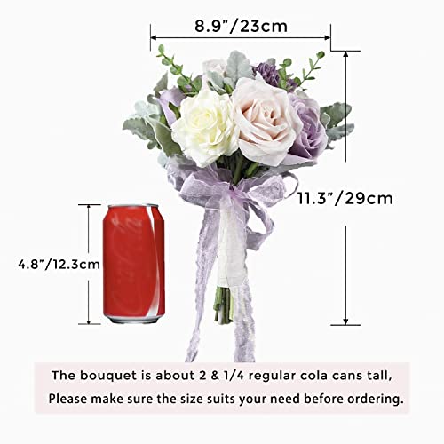 Rinlong 9" Wedding Bouquet for Bride, Pastel Purple Silk Bridal Bouquet - color: 18-light Purple