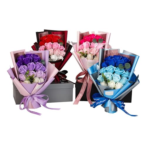 Roses Bouquet Artificial Flower - Preserved Red Rose Flowers with Love Necklace for Her Unique Gift for Birthday, Valentine's Day, Mother's Day, Thanksgiving, Christmas, Anniversary (Pink and Red) - color: Pink and Red