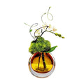 Artificial Orchids, White, in Translucent Bubble Glass Vase, Amber | Look Real, Realistic Appearance, Flower Arrangement - color: Amber