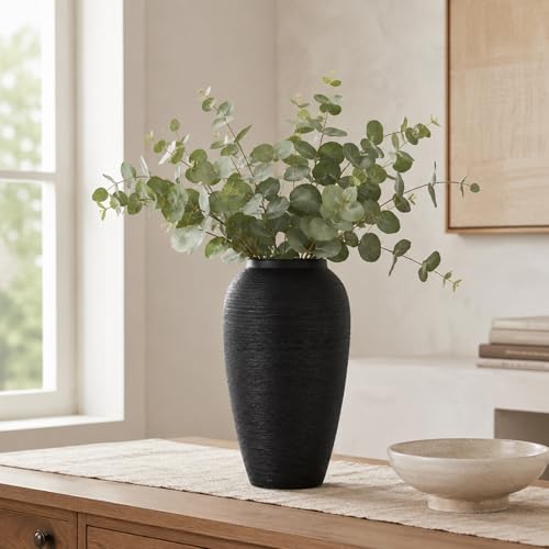 Black Ceramic Vase, 13.8" Tall Matte Vase for Modern Home Decor - color: Matte Black, size: 13.8in