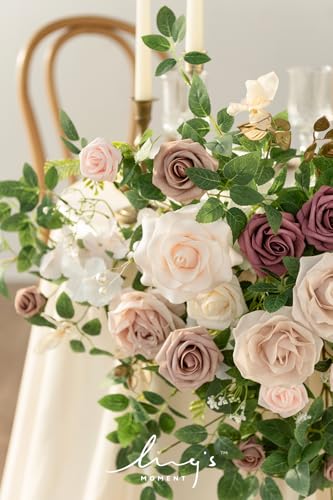 Ling's moment 2PCS Dusty Rose Artificial Floral Swags Wedding Arch Flowers Pink Rose Garland Greenery Centerpieces Arrangements for Sweetheart/Head Table Easel Wall Entryway Board Backdrop Decor - color: Pk-dusty Rose