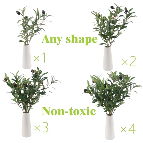 Artificial Olives Plants Stems for Vase, 4 Pcs Fake Greenery Olive Branches Stems Faux Green Plants Leaves for Table Desk Livingroom Kitchen Indoor Home Decor - color: 4p