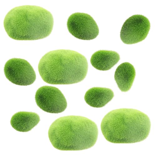 MDXing 12PCS 3 Sizes Artificial Moss Rock Decoration 42 60 90 3x5 5x6 7x9cm PVC Artificial Moss Rocks for Styled Tree Bonsai Floral Microlandscapes Dollhouse Miniature Scenes
