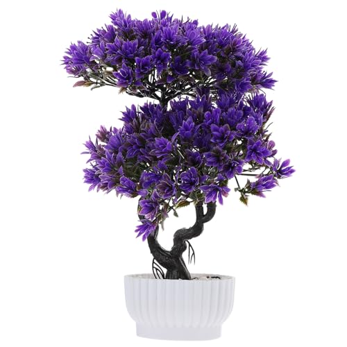 Artificial Bonsai Pine Tree Faux Potted Plant Purple Simulation Bonsai Desktop Ornament Home Decoration for Office and Living Room