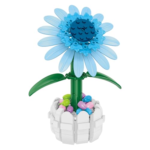 Brickcraft Bricktanicals Blue Sunflower in Picket Fence Pot Brick Building Set, 213 Piece Botanical Flower Model, Ages 8 Plus, Collectible Easter Display Set, Spring Gift for Kids and Adults - style: Blue Sunflower Spring