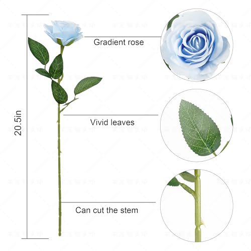 10pcs Sky Blue Silk Roses Artificial Rose Flowers Long Stem for DIY Wedding Bouquet Table Centerpiece Home Décor - color: Sky Blue
