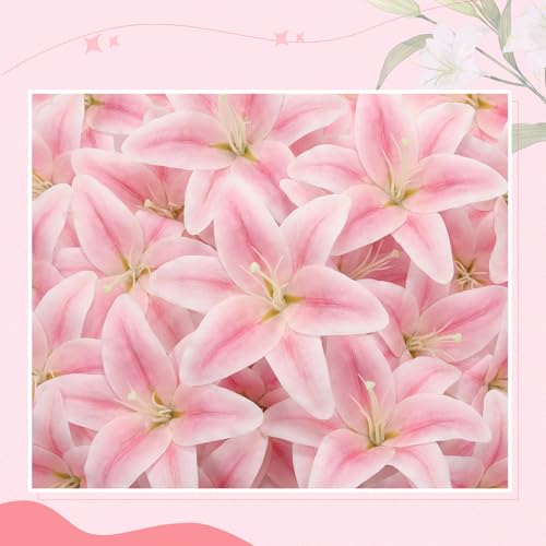 Suncalla 30 Pack Large Artificial Lilies Flower Heads with Realistic Stamens 5.9" Faux Fake Lily Flower Heads Bulk for DIY Crafts Cake Wedding Bridal Wreaths Table Home Party Decor (Pastel Pink) - color: Pastel Pink