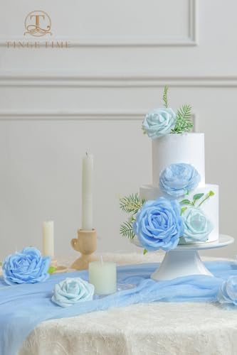 TINGE TIME Rose Artificial Flowers Combo, 23pcs Light Blue Gradient Fake Flowers with Stems for DIY Wedding Bouquets Table Centerpieces Baby Shower Home Party Floral Arrangements Decorations - color: Bluenew