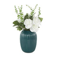 Deco 79 Fabric Artificial Flower with Green Leaves and Round Ceramic Vase, 10" x 10" x 17", White - color: White, size: 10" x 10" x 17"