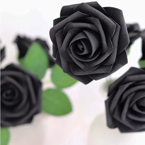 Higfra Artificial Flowers 50 Stems Realistic Roses - Lifelike Fake Flowers for Wedding Bouquets, Baby Shower Decor, Home Centerpieces, DIY Floral Arrangements (Black, 50pcs) - color: Black, size: 50Pcs