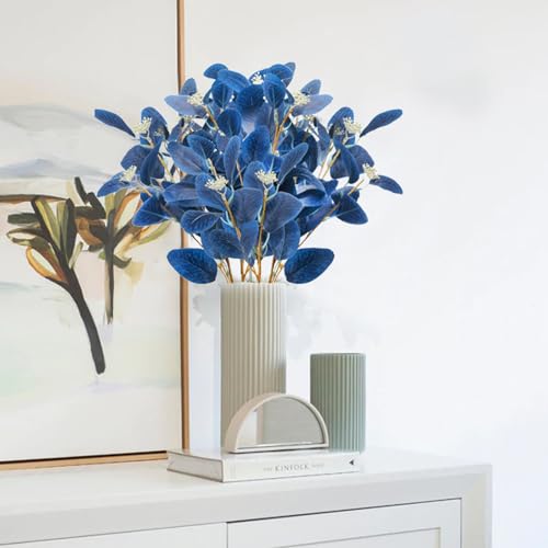 GTIDEA 6pcs Faux Eucalyptus Stems Blue Artificial Eucalyptus Leaves Spray Greenery Stems Branches with Seeds Silver Dollar Eucalyptus Plant for Home Kitchen Indoor Vase Flower Arrangement Decor - color: 6pcs-blue
