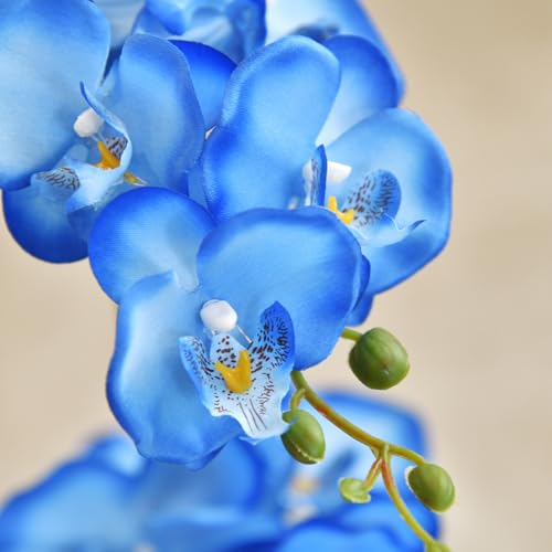 19" H Phalaenopsis Faux Orchid Plant Silk Orchid Centerpiece Artificial Floral Arrangement in Ceramic Pot (Blue) - color: Blue