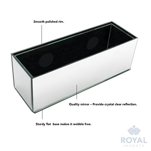 Royal Imports Flower Glass Vase Decorative Centerpiece for Home or Wedding - Oblong Rectangle Shape, 12" Long, 4" Hx4 W Opening, Mirror - color: Mirror, size: 12" (4x4)