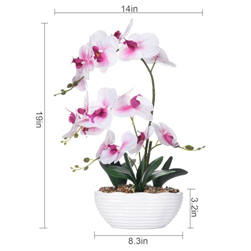 19" H Phalaenopsis Faux Orchid Plant Silk Orchid Centerpiece Artificial Floral Arrangement in Ceramic Pot (White and Pink) - color: White and Pink