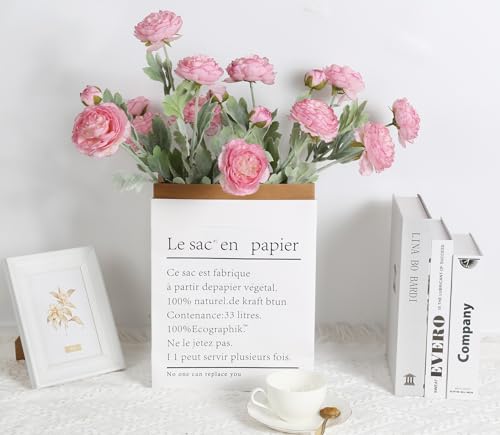 IPOPU Pink Peonies Artificial Flowers 6pcs Pink Artificial Ranunculus Flowers18Heads Pink Silk Peonies with Stems Real Look for Spring Decorations Floral Arrangements Home Table Centerpiece - color: Pink