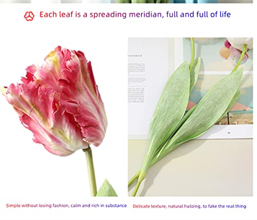 XZJMY Artificial Tulip Flowers,27.2in Fake Flowers Artificial Flowers Parrot Tulips Long Stem Faux Plants Branch Greenery Vase Filler for Home Office Decor (2PCS,Pink)