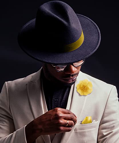 Premium Men's Formal Solid Color Flower Lapel Pin - Boutonniere for Men, Brooch Pin - color: Maize