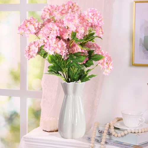 Pink Hydrangea Artificial Flowers, 5Pcs 26.8" Faux Hydrangea Bouquet with 4 Head, Silk Fake Flowers with Stems for Vase, Wedding Bouquet, Home Decor, DIY, Baby Shower, Centerpieces Tables Decoration - color: Pink
