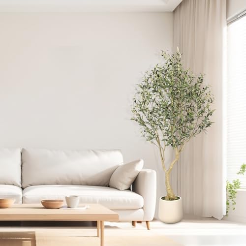 Realead 6ft Artificial Olive Tree with Tall Exquisite Planter - Realistic Faux Olive Tree with Thick Trunk and Lifelike Fruits - Large Fake Olive Tree for Home Office Decor - size: 6ft