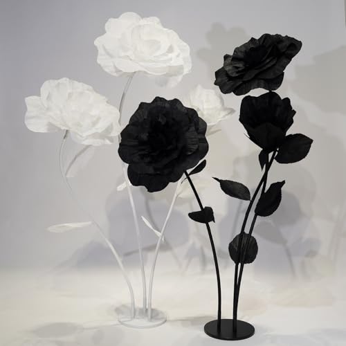 Oversized Black Roses Giant Artificial Flowers for Decoration with Stand,Large Paper Rose Sculpture for Wedding,Party,Retail Window Display,Photo Prop,Commercial & Event Decor - color: Black