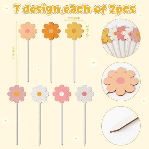 TICIAGA Boho Daisy Wooden Picks - 14PCS Spring Flower Wooden Decorative Pick for Home Vase Filler Boho Colorful Daisy Floral Picks for Flower Arrangements Summer Theme Farmhouse Decorations for Home - color: Daisy