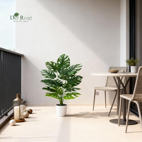 Der Rose 28" Tall Artificial Monstera Plant Faux Plants Indoor in White Pot for Home Office Living Room Floor Porch Balcony Decor - color: White-monstera-a