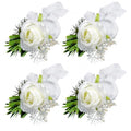 ChezMax Handmade White Wrist Flower Artificial Hand Flower with Ribbon 4 PCS for Bride Groom Wedding Prom Party - color: A-white Wrist Flowers-4 Pcs