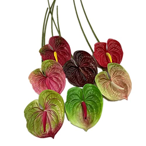 8pcs Artificial Anthurium Flower Branch 60cm 3D Printing Effect Faux Real Touch Single Stem per Piece Anthurium for Home Table Floral Decoration (chamapgne with Ligth Green) - color: Chamapgne With Ligth Green