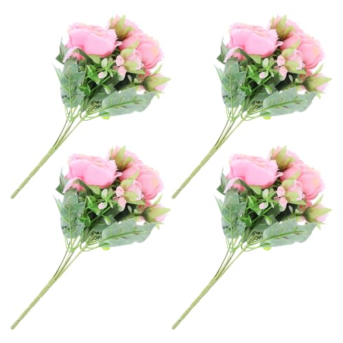 Abaodam Artificial Peony Flowers 4pcs Pink Fabric Simulation Peony Heads DIY Table Centerpiece Plastic Plants for Wedding Party Home Decoration