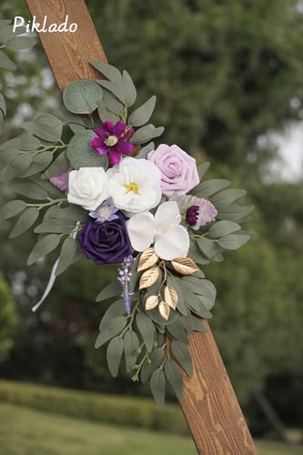 Faux Flower Swag Set of 2 for Wedding Welcome Signs Floral Swag Wedding Reception Ceremony Signs Decor (Lavender & Cream) - color: Lavender & Cream