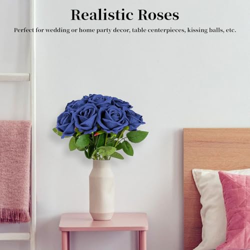 10 PCS Artificial Roses with Long Stems Silk Flowers Realistic Foam Flowers Fake Roses for Valentine's Day Autumn Fall Decor Halloween (Smoke Blue) - color: Smoke Blue
