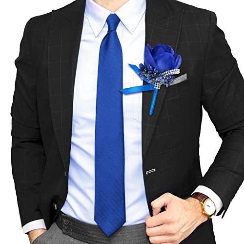 Royal Blue Wedding Rose Boutonniere with Pins for Men Wedding Groomsmen Best Man, Groom Boutonnieres for Wedding Party Prom Anniversary (Boutonniere-Blue, 6 Packs) - color: Boutonniere- Royal Blue, size: 6 Packs