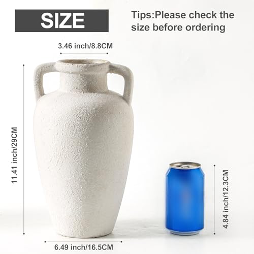 Large Ceramic Vase - 11.41 inch Tall Rustic Vase with 2 Handles, Decorative Flower Vases for Home Decor, Living Room Shelf Decor, Table Office - color: 103-5-11.4in