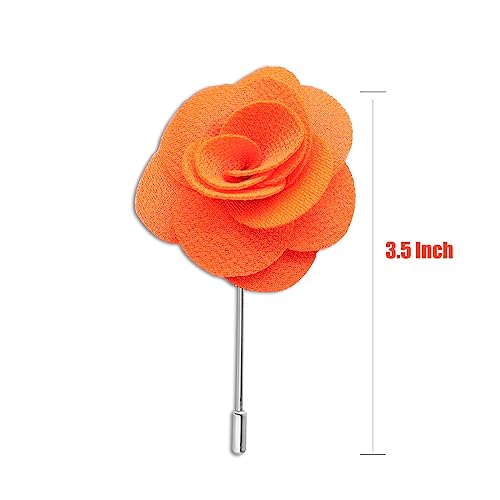 Rhungift Men's Camellia Flower Lapel Pin Handmade Rose Boutonniere Stick Brooch for Suits Wedding Party Groom Multicolor Men Women - color: Orange
