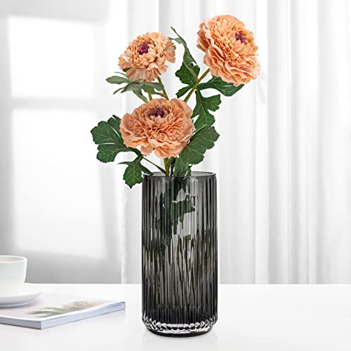 TIMEFOTO Flower Vase 10 inch Grey Thickened Hand Blow Glass Vase Round Vintage Striped Bottles for Bookshelf,Dinner Table,Indoor Office Desktop,Meeting Room,Bathroom,Countertop,Home - color: Glass Gray, size: 9.5 inch
