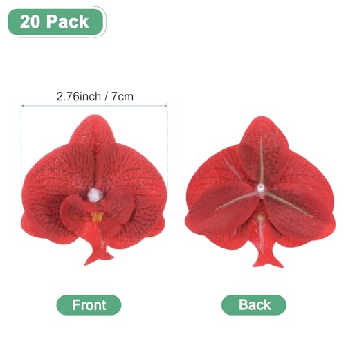 M METERXITY 20-Pack Artificial Orchid Flower Heads, Silk Faux Butterfly Flowers Head for Wedding/Bouquet/Bridal/Party Decor, Fake Phalaenopsis Petals Bulk [2.76 Inch, Red] - color: Red, size: 2.76 Inch