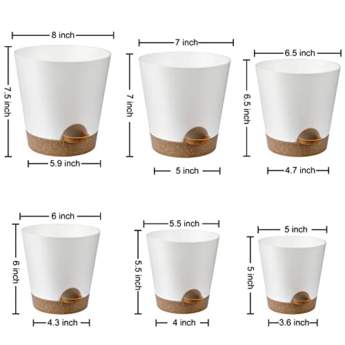 YNNICO Indoor Self Watering Planters with Drainage Holes and Saucers, 8, 7, 6.5, 6, 5.5, 5 Inches, White, 6 Pots - color: White, size: 8+7+6.5+6+5.5+5 inch